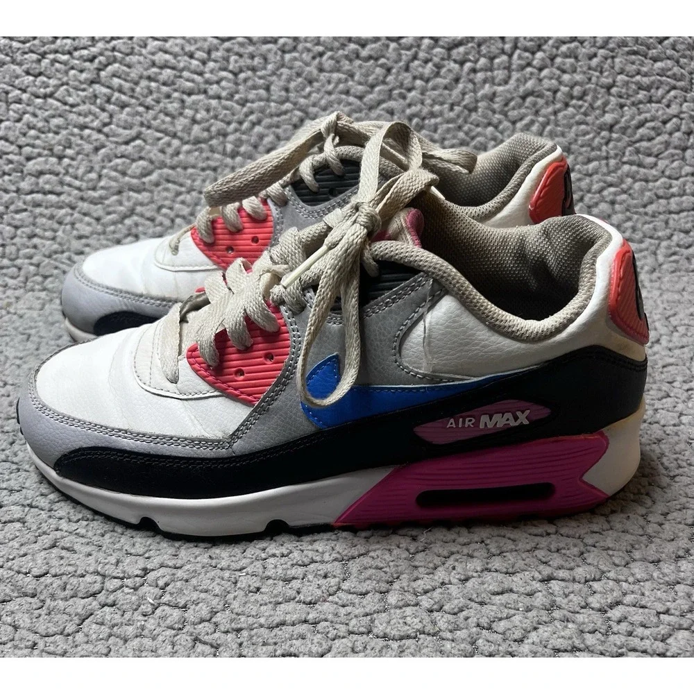 Nike Air Max 90 GS Girls Youth Size 6.5 Y White, Blue & Pink Athletic Shoes
